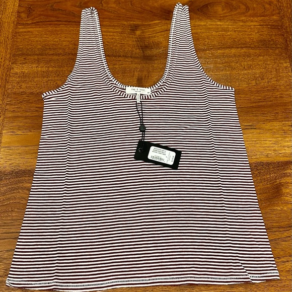Rag & Bone Michal Crop Scoop Neck Tank, Burgundy Stripe, Small - Picture 3 of 7